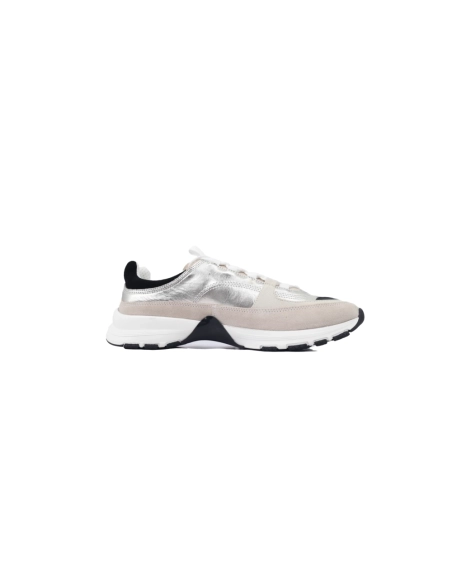 Chanel Interlocking CC Logo Laminated Calfskin Suede Calfskin Sneakers Light Gold, Light Gray Black