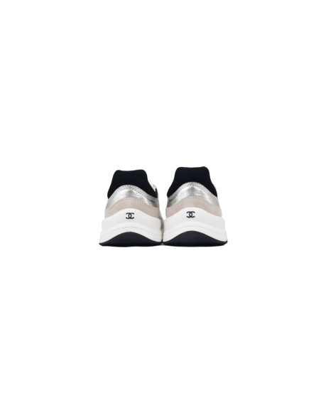 Chanel Interlocking CC Logo Laminated Calfskin Suede Calfskin Sneakers Light Gold, Light Gray Black