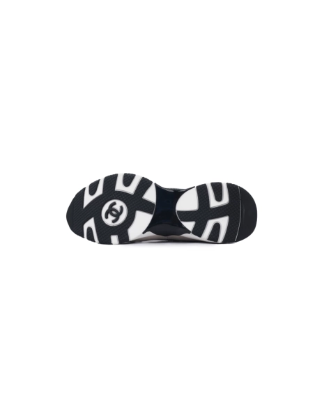 Chanel Interlocking CC Logo Laminated Calfskin Suede Calfskin Sneakers Light Gold, Light Gray Black