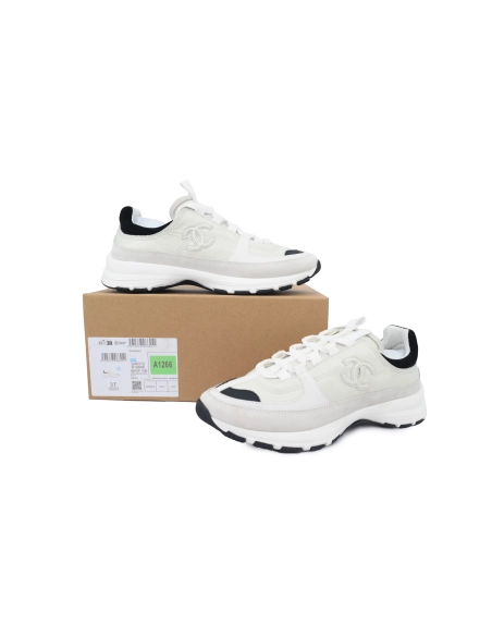 Chanel Interlocking CC Logo Calfskin Suede Calfskin Sneakers White