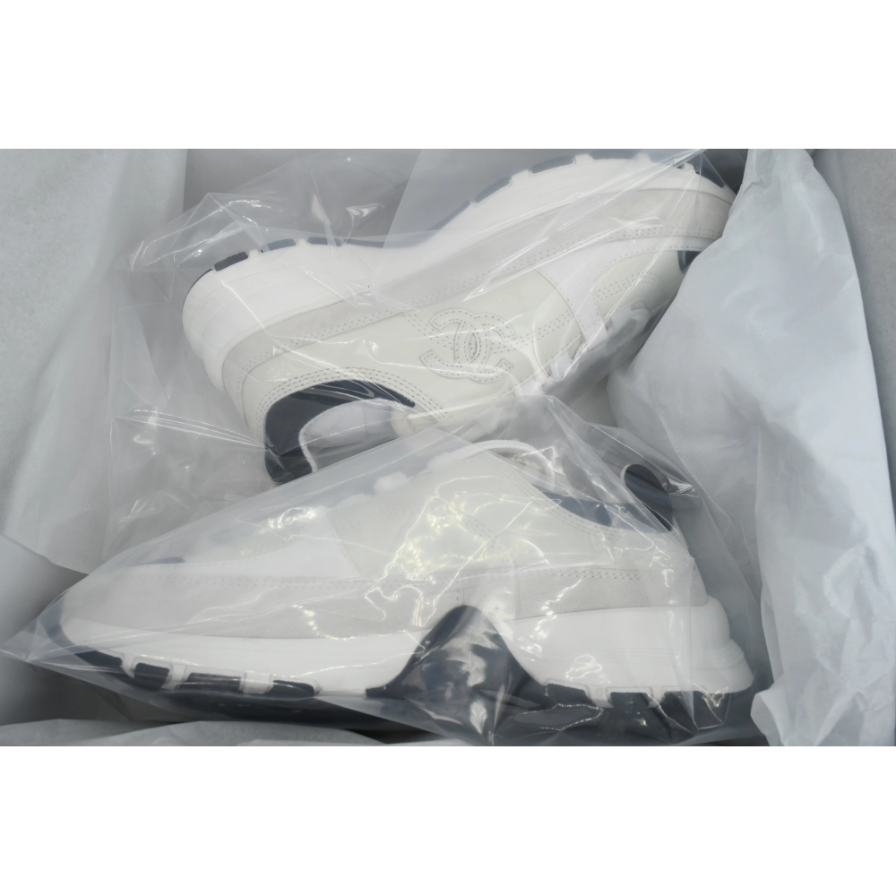 Chanel Interlocking CC Logo Calfskin Suede Calfskin Sneakers White
