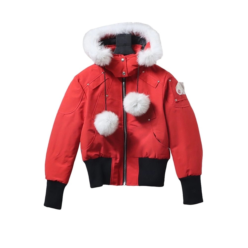 Moose Knuckless Classic Womens Down Jacket with Pom-Pom Front TSK1,Moose Knuckles