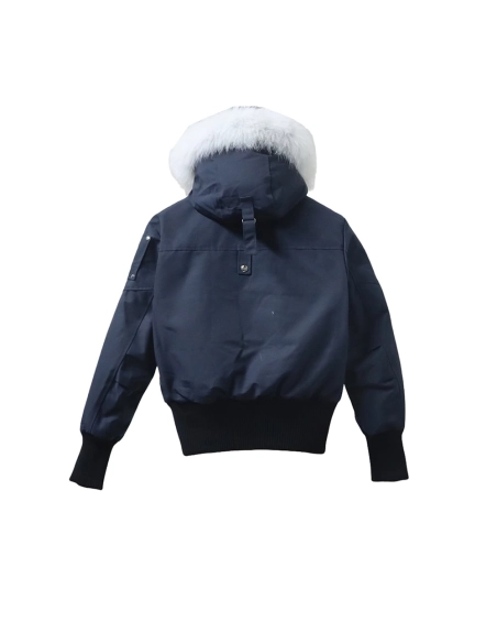 Moose Knuckless Classic Womens Down Jacket with Pom-Pom Front,Moose Knuckles