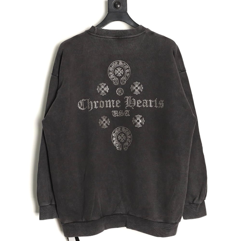 Chrome Hearts Distressed Horseshoe Sanskrit Silver Foil Sweatshirt TSK1,Chrome Hearts