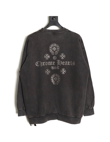 Chrome Hearts Distressed Horseshoe Sanskrit Silver Foil Sweatshirt TSK1,Chrome Hearts