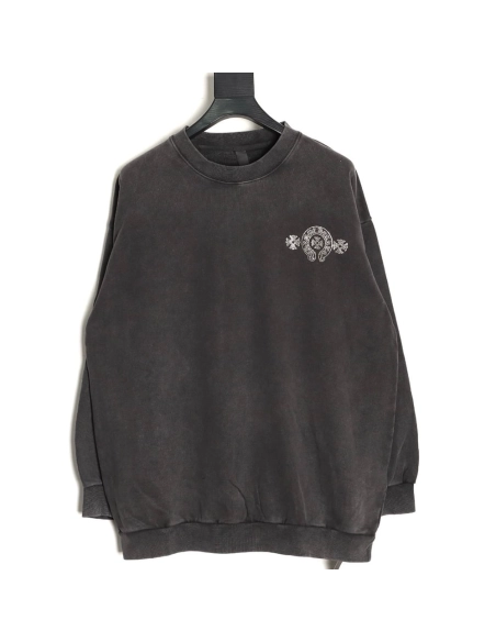 Chrome Hearts Distressed Horseshoe Sanskrit Silver Foil Sweatshirt TSK1,Chrome Hearts