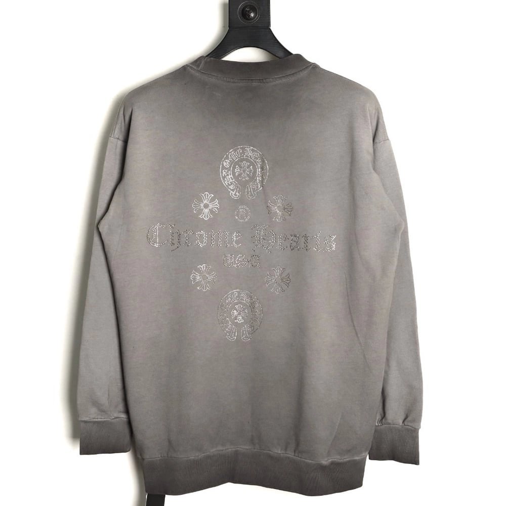 Chrome Hearts Distressed Horseshoe Sanskrit Silver Foil Sweatshirt,Chrome Hearts
