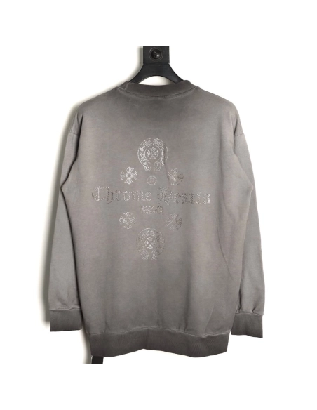 Chrome Hearts Distressed Horseshoe Sanskrit Silver Foil Sweatshirt,Chrome Hearts