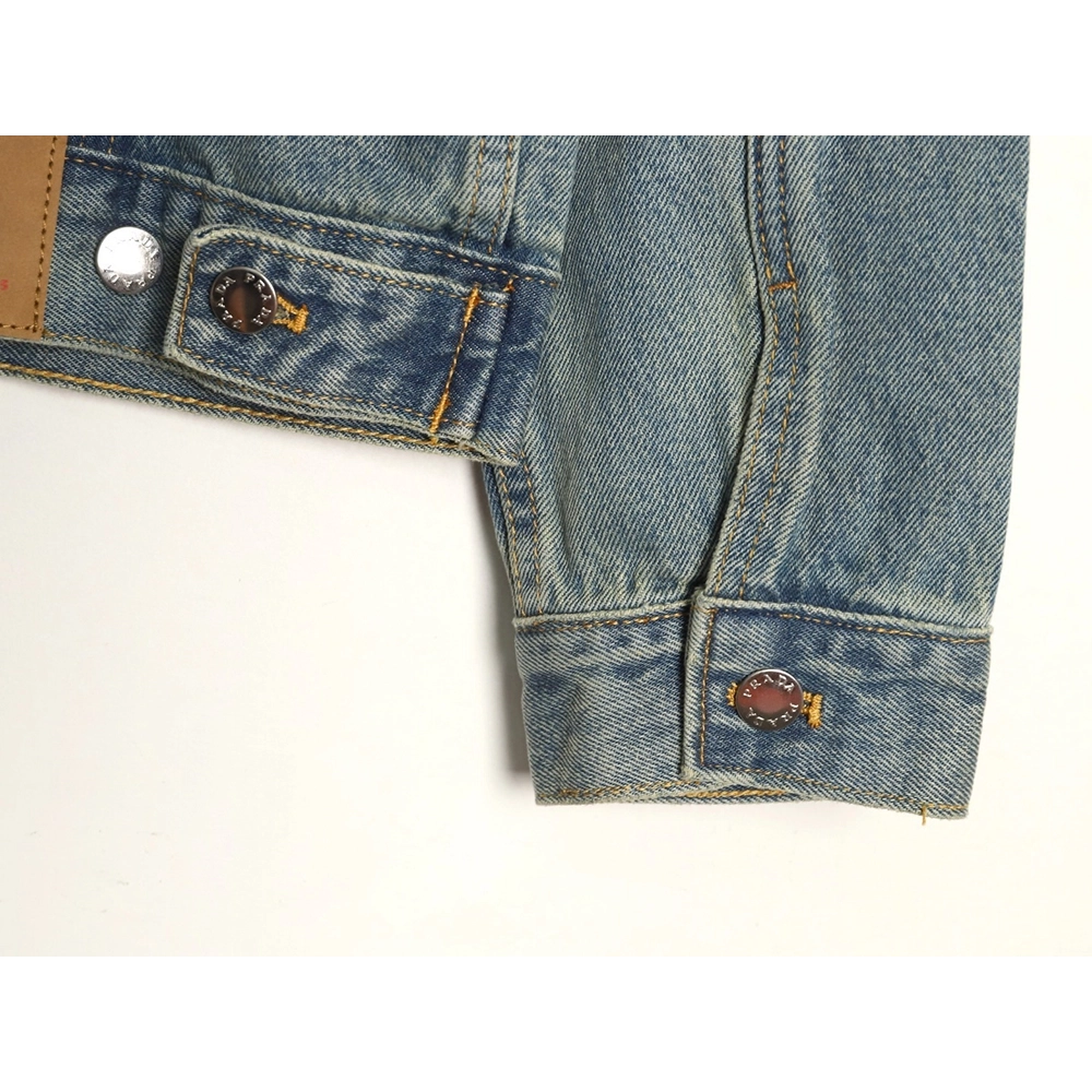 Prada Classic Solid Color Washed Crew Neck Denim Jacket,Prada