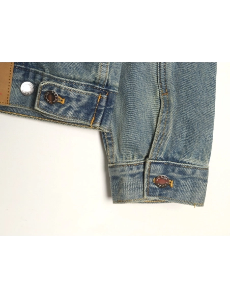 Prada Classic Solid Color Washed Crew Neck Denim Jacket,Prada