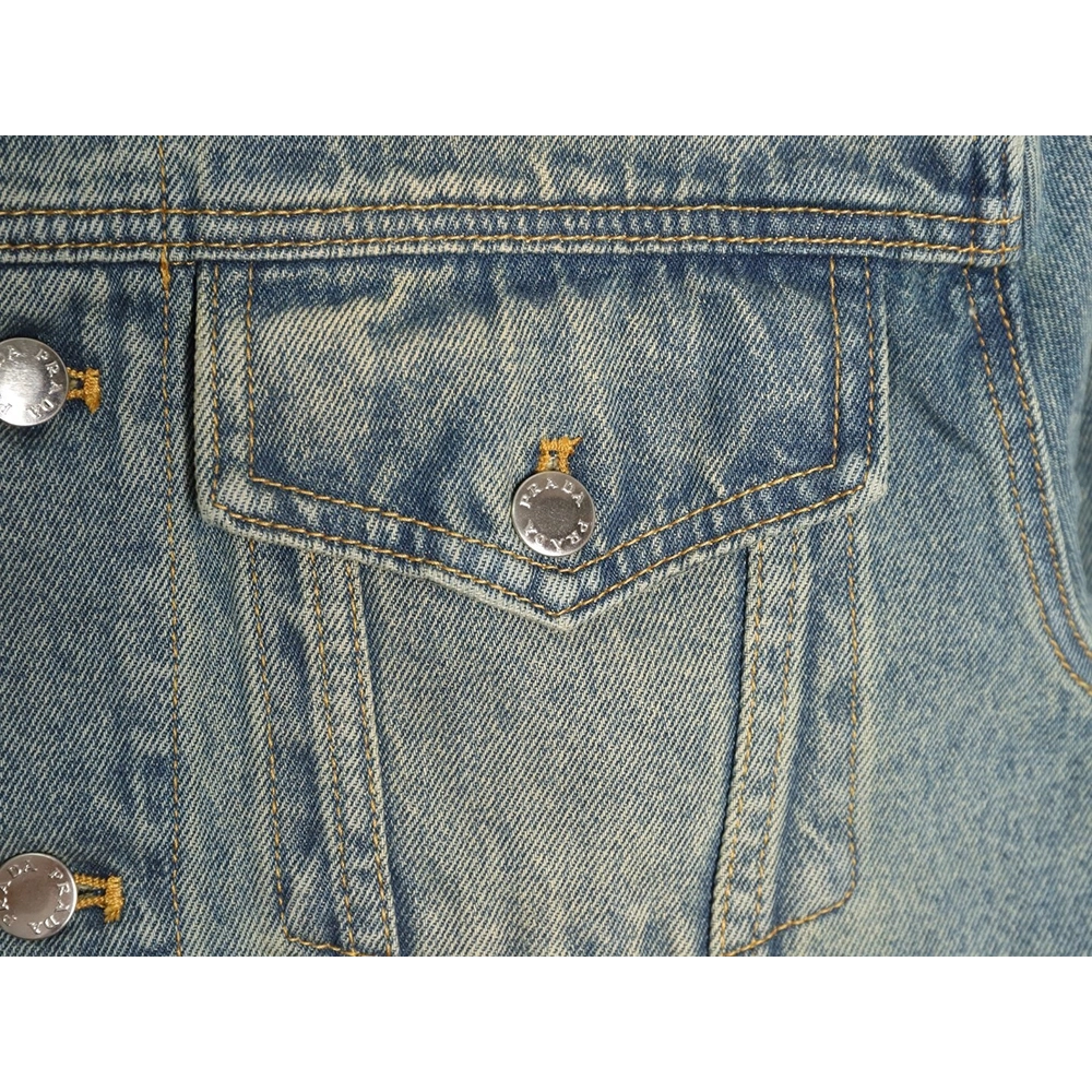 Prada Classic Solid Color Washed Crew Neck Denim Jacket,Prada