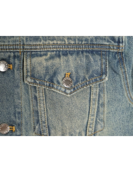 Prada Classic Solid Color Washed Crew Neck Denim Jacket,Prada