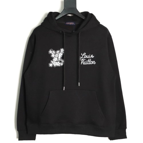 Louis Vuitton black and white floral hoodie,Louis Vuitton