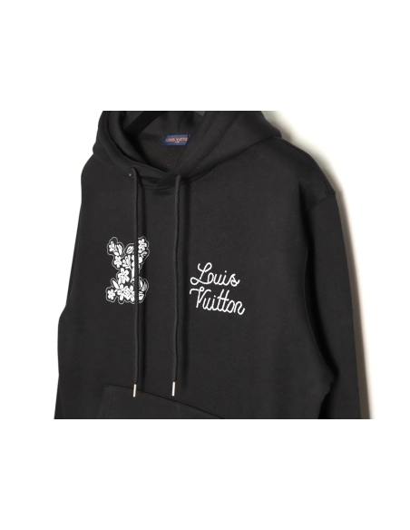 Louis Vuitton black and white floral hoodie,Louis Vuitton