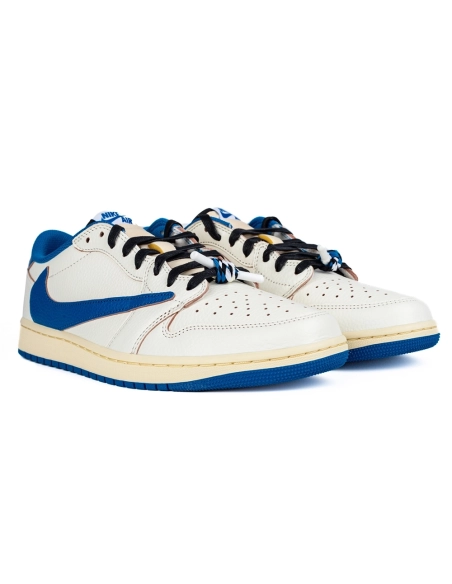 Fragment Design x Travis Scott x Air Jordan 1 Retro Low OG SP TD Sail Military Blue,KIDS SNEAKERS