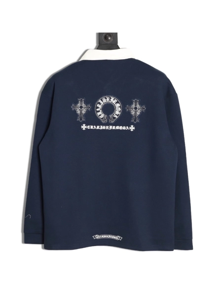 Chrome Hearts Cross Embroidered Collar Long-Sleeve Polo Shirt,Chrome Hearts