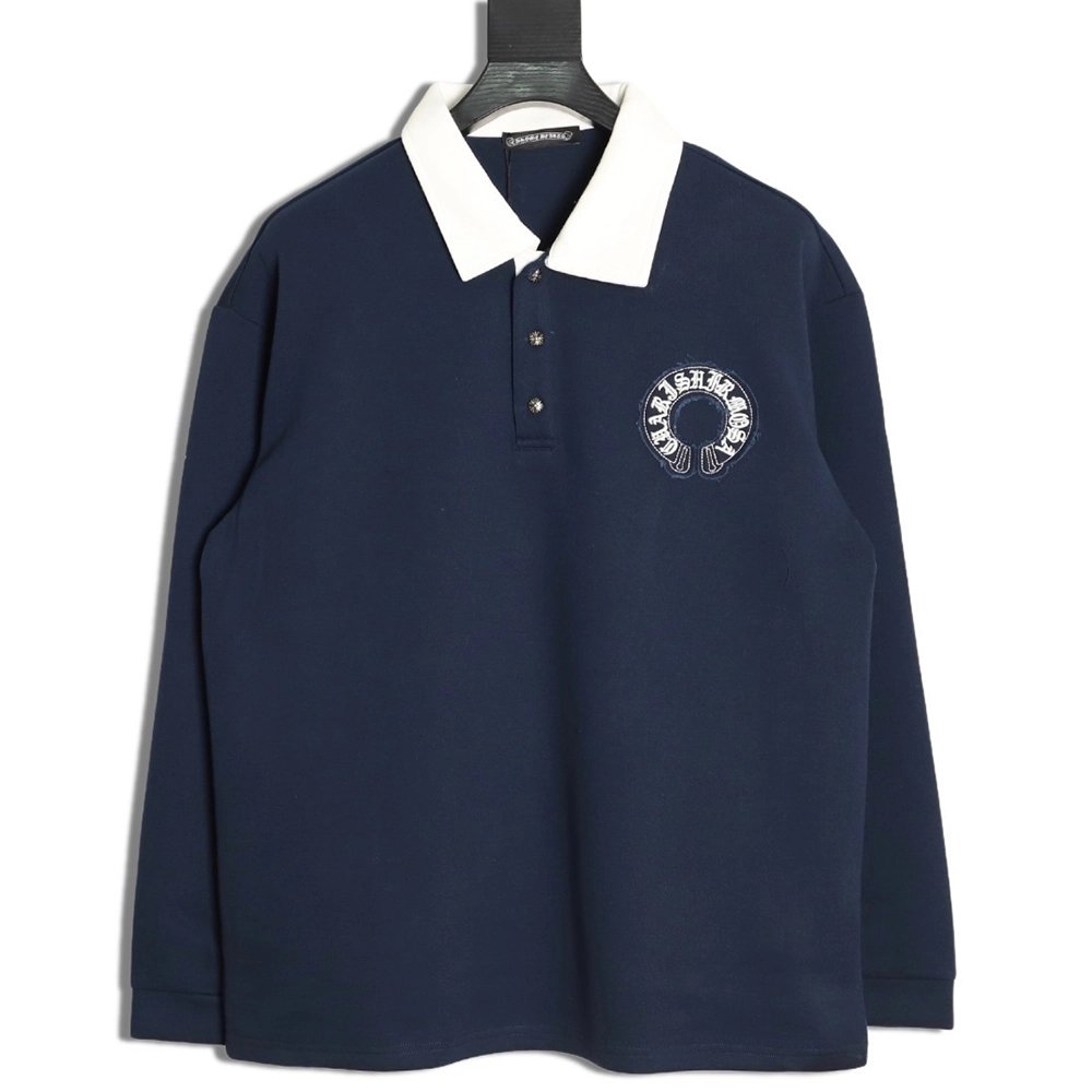 Chrome Hearts Cross Embroidered Collar Long-Sleeve Polo Shirt,Chrome Hearts