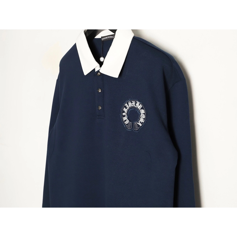 Chrome Hearts Cross Embroidered Collar Long-Sleeve Polo Shirt,Chrome Hearts