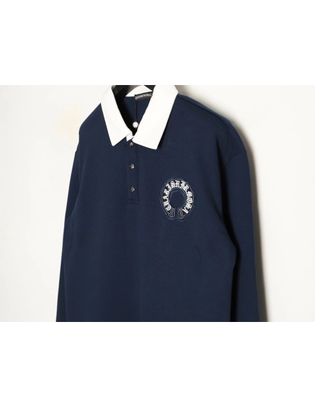 Chrome Hearts Cross Embroidered Collar Long-Sleeve Polo Shirt,Chrome Hearts