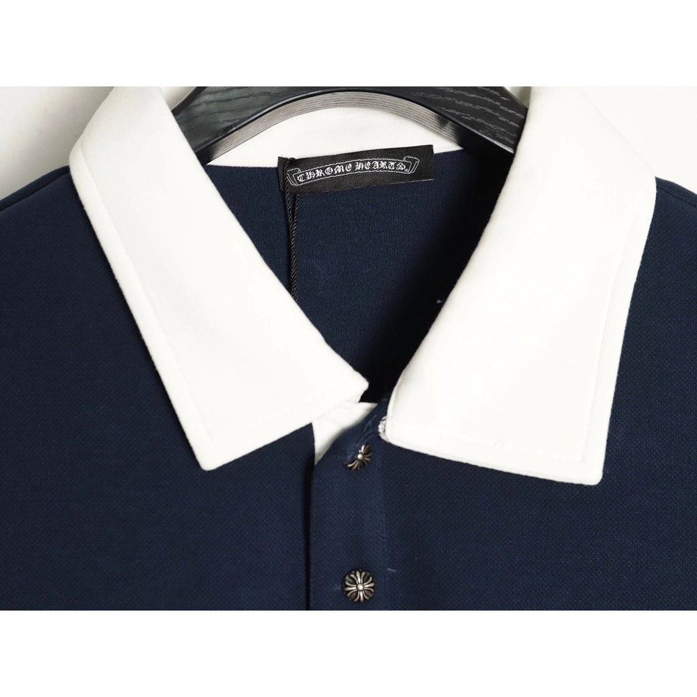 Chrome Hearts Cross Embroidered Collar Long-Sleeve Polo Shirt,Chrome Hearts