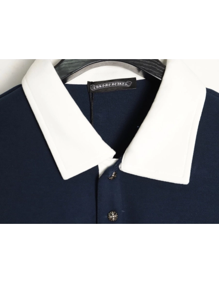 Chrome Hearts Cross Embroidered Collar Long-Sleeve Polo Shirt,Chrome Hearts