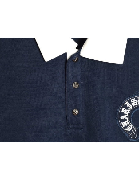Chrome Hearts Cross Embroidered Collar Long-Sleeve Polo Shirt,Chrome Hearts