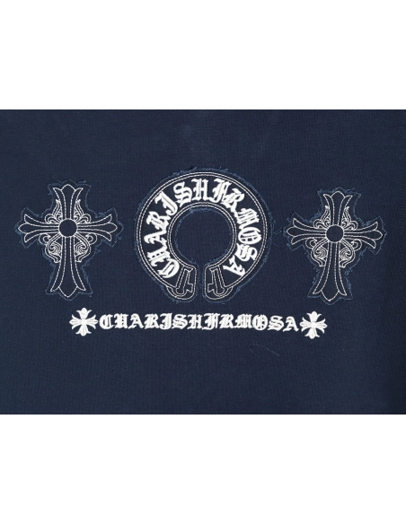 Chrome Hearts Cross Embroidered Collar Long-Sleeve Polo Shirt,Chrome Hearts