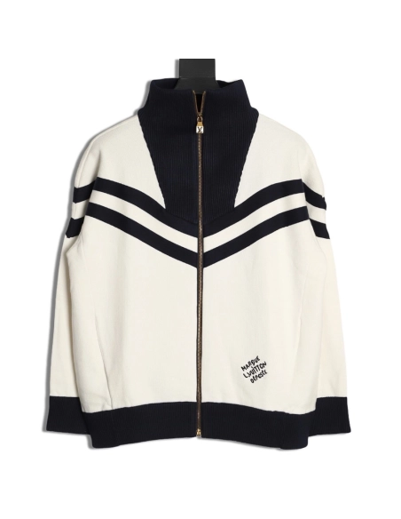 Louis Vuitton stand-collar striped color-blocked zip-up knit cardigan TSK1,Louis Vuitton