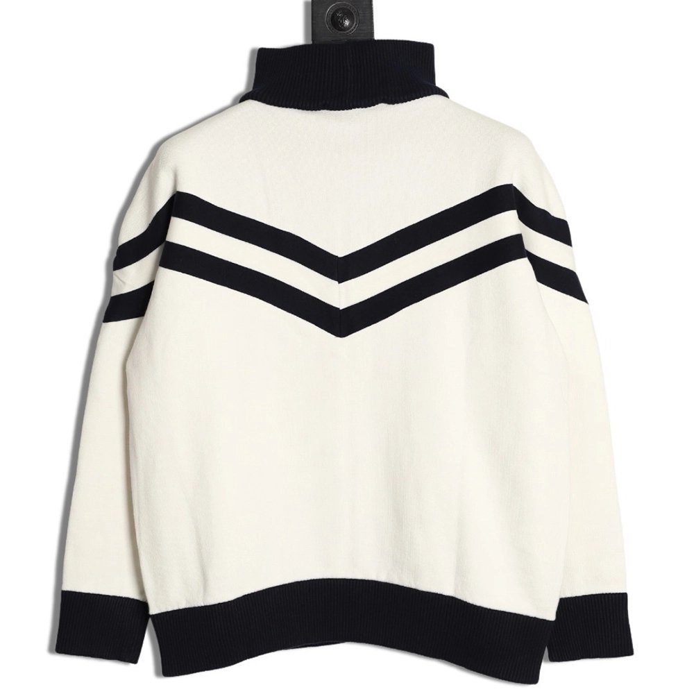 Louis Vuitton stand-collar striped color-blocked zip-up knit cardigan TSK1,Louis Vuitton