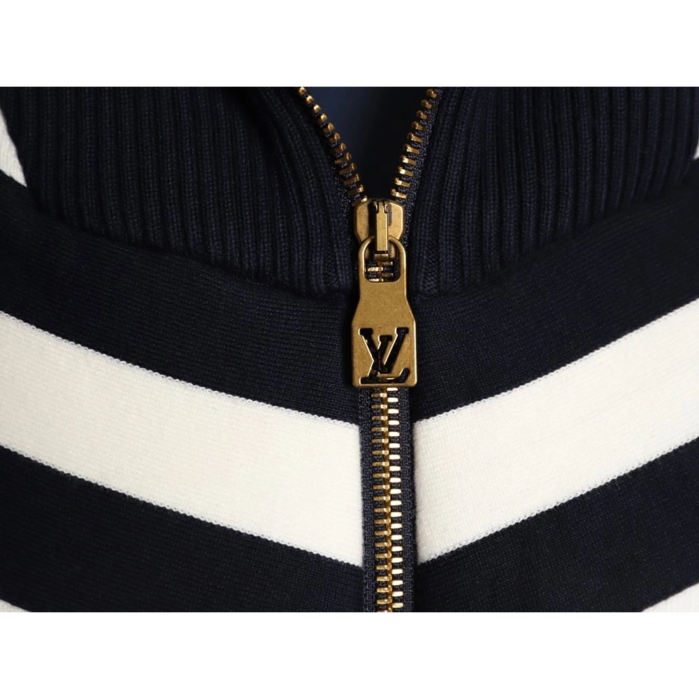 Louis Vuitton stand-collar striped color-blocked zip-up knit cardigan TSK1,Louis Vuitton