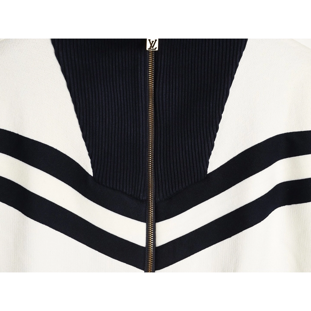 Louis Vuitton stand-collar striped color-blocked zip-up knit cardigan TSK1,Louis Vuitton