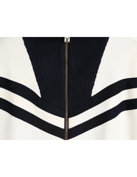 Louis Vuitton stand-collar striped color-blocked zip-up knit cardigan TSK1,Louis Vuitton