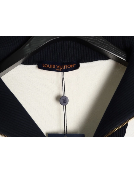 Louis Vuitton stand-collar striped color-blocked zip-up knit cardigan TSK1,Louis Vuitton