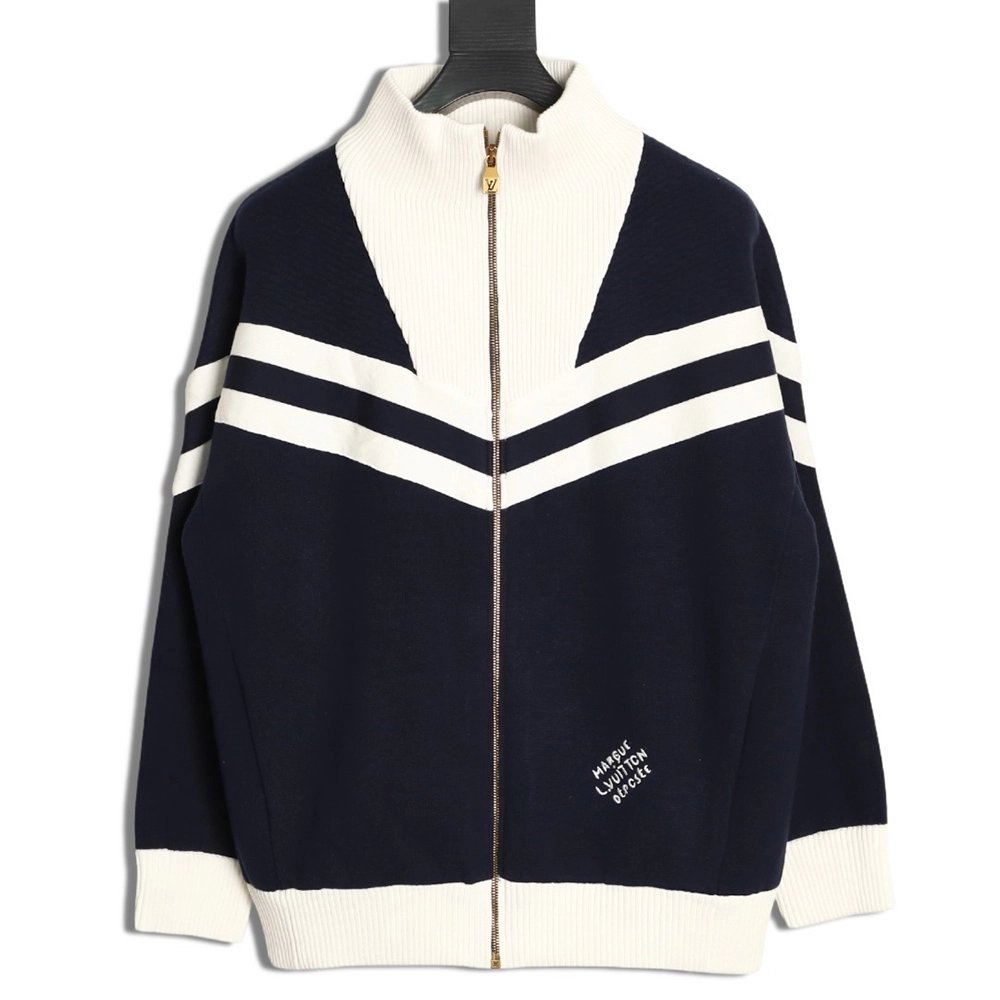 Louis Vuitton stand-collar striped color-blocked zip-up knit cardigan,Louis Vuitton