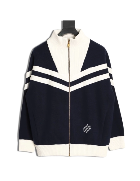 Louis Vuitton stand-collar striped color-blocked zip-up knit cardigan,Louis Vuitton