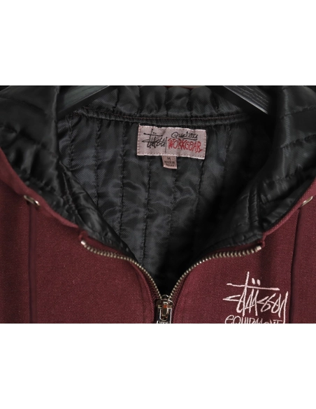 Stussy washed distressed letter embroidered black 8 hooded cotton jacket,Stussy