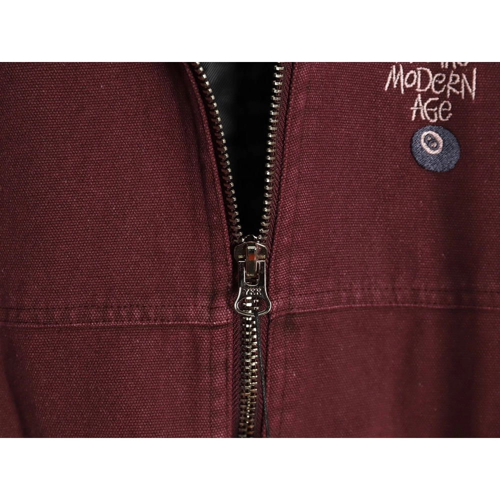 Stussy washed distressed letter embroidered black 8 hooded cotton jacket,Stussy