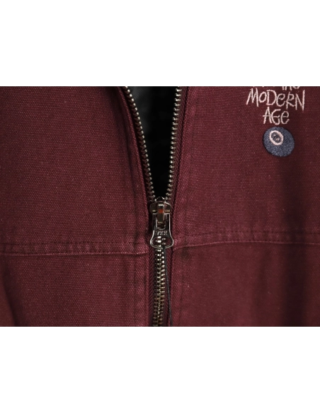 Stussy washed distressed letter embroidered black 8 hooded cotton jacket,Stussy