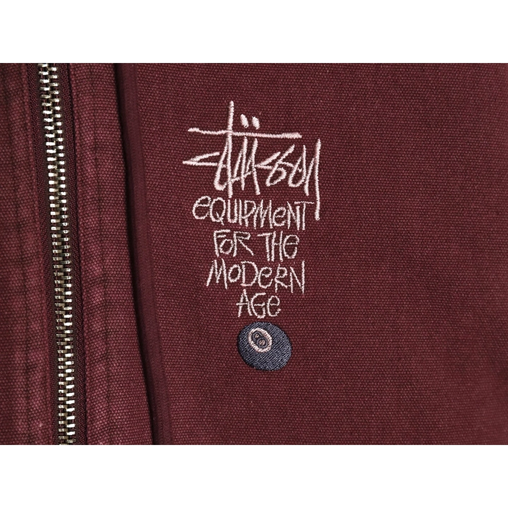 Stussy washed distressed letter embroidered black 8 hooded cotton jacket,Stussy