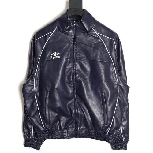 Supreme Umbro Embroidered Logo Zippered Leather Jacket TSK2,Supreme