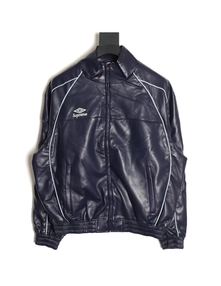 Supreme Umbro Embroidered Logo Zippered Leather Jacket TSK2,Supreme