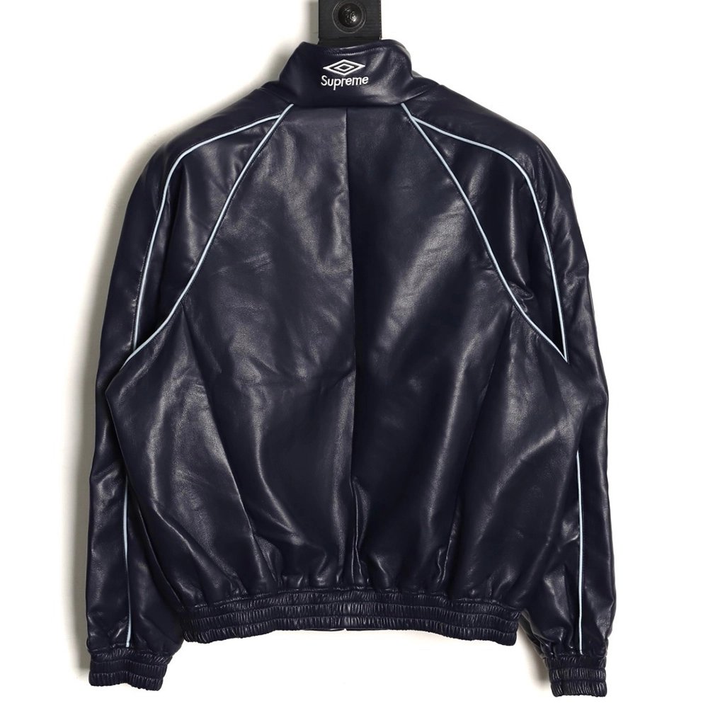 Supreme Umbro Embroidered Logo Zippered Leather Jacket TSK2,Supreme
