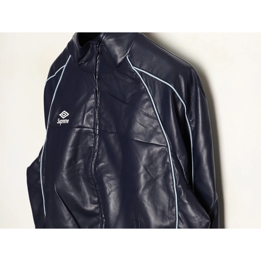 Supreme Umbro Embroidered Logo Zippered Leather Jacket TSK2,Supreme