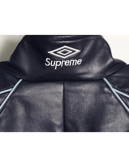Supreme Umbro Embroidered Logo Zippered Leather Jacket TSK2,Supreme
