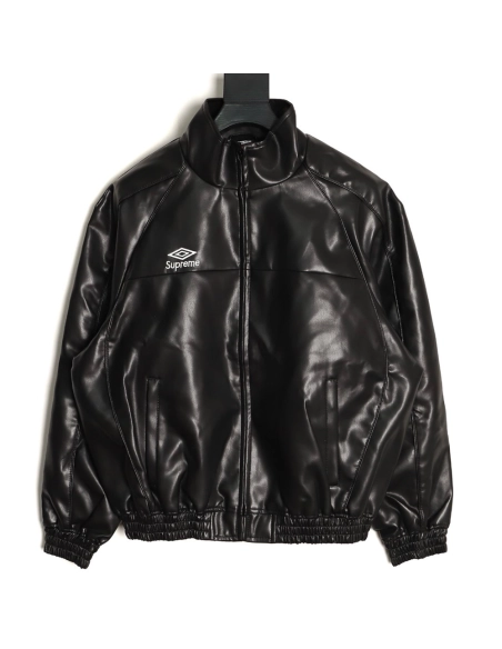 Supreme Umbro Embroidered Logo Zippered Leather Jacket TSK1,Supreme