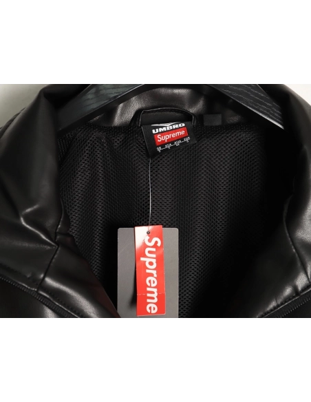 Supreme Umbro Embroidered Logo Zippered Leather Jacket TSK1,Supreme