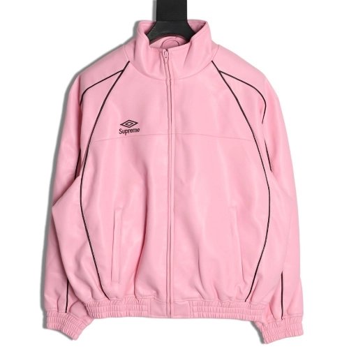 Supreme Umbro Embroidered Logo Zippered Leather Jacket,Supreme