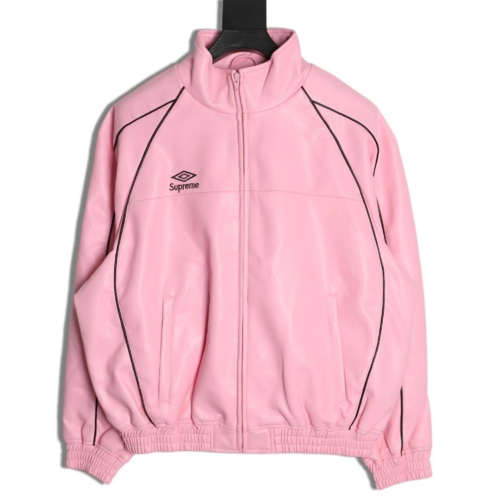 Supreme Umbro Embroidered Logo Zippered Leather Jacket,Supreme