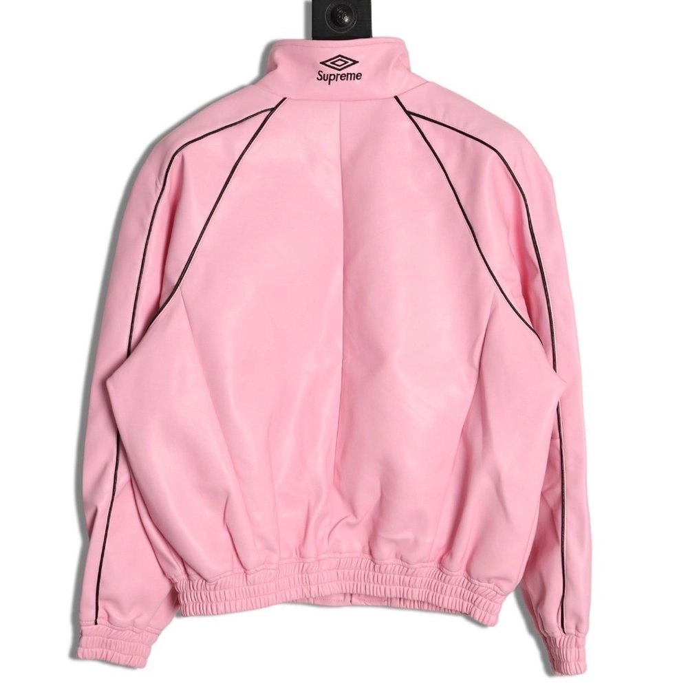 Supreme Umbro Embroidered Logo Zippered Leather Jacket,Supreme