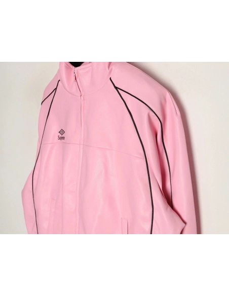 Supreme Umbro Embroidered Logo Zippered Leather Jacket,Supreme